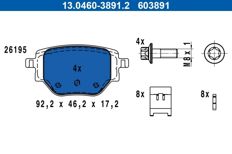 Image of Brake pad set ATE 13.0460-3891.2