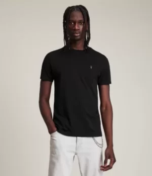 Image of AllSaints Mens Cotton Slim Fit Regular Tonic Pullover Crew Neck T-Shirt, Black, Size: XXL