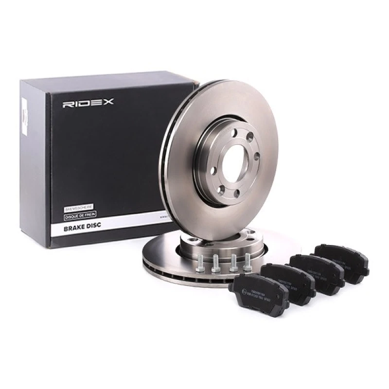 Image of RIDEX 3405B0054 Brake disc and pads set Front Axle, Brake Disc Type: Vented Brake Set,disc brakes (3405)