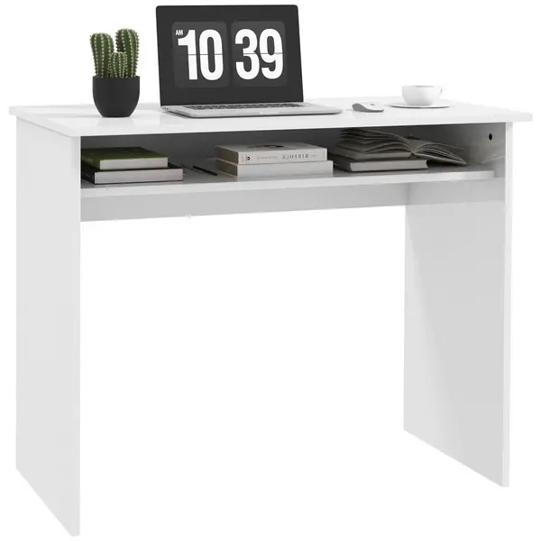 image of Writing Desk Laptop Table Workstation with Shelf Home Office White