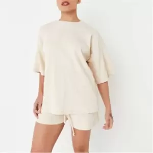 Image of Missguided Petite Short Sleeve Rib T Shirt and Shorts Co Ord Set - White