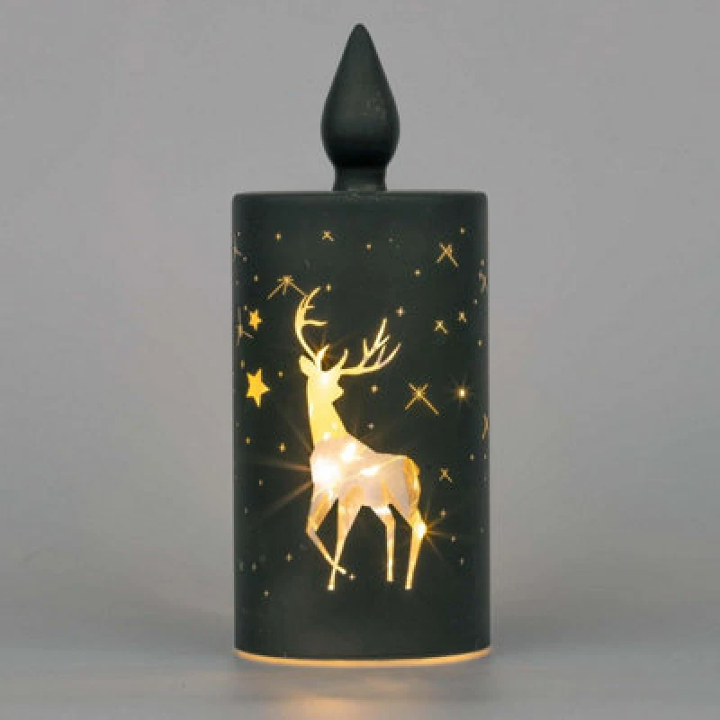 Image of Shatchi 27cm Christmas Decorated Vase Candle LED Black Glass Candle / Stag Black