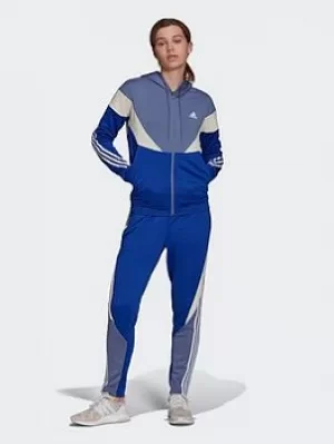 Image of adidas Sportswear Colorblock Tracksuit, Purple/Blue/White, Size 2XL, Women