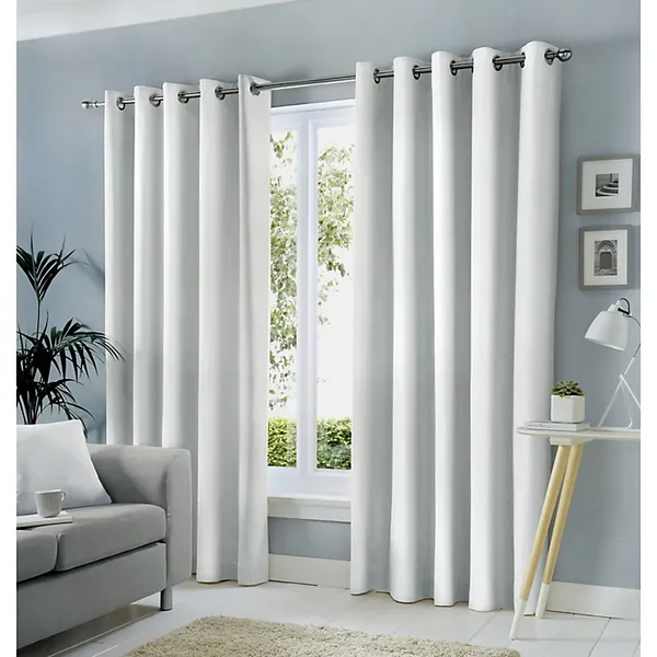 image of Fusion Sorbonne 100% Cotton Eyelet Lined Curtains, White, 46 x 72" - Fusion SNEWE46726LUU