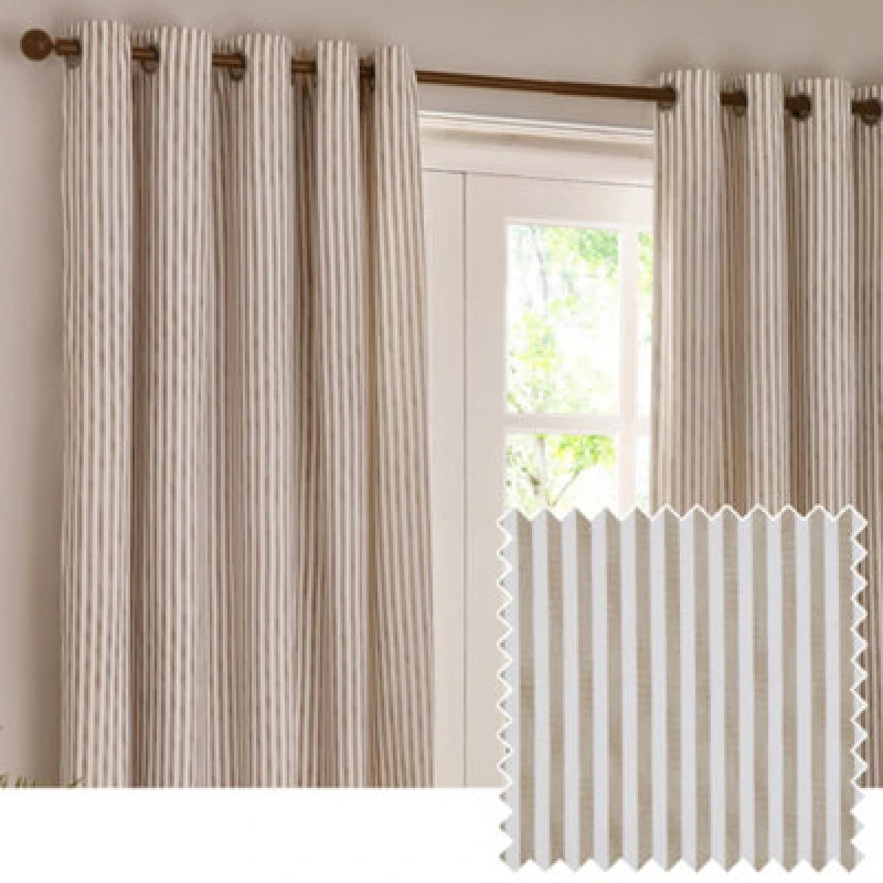 Image of Yard Hebden Striped 100% Cotton Lined Eyelet Curtains Natural 117cm width 137cm drop, Cream 5025532848710