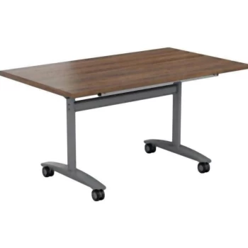 Image of Start 1200 Rectangular Cantilever Workstation - Dark Walnut Top and Silver Legs