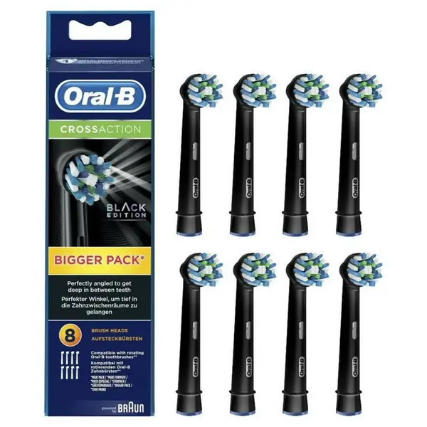 Oral B Cross Action CABLK8 Black Edition Electric Toothbrush Replacement heads 8Pcs