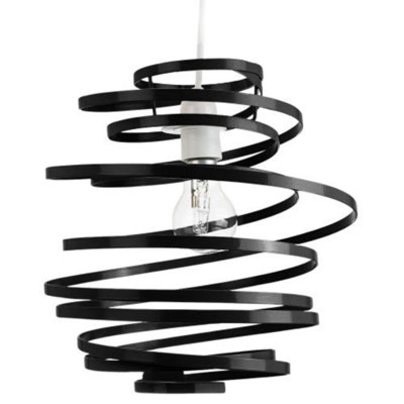 Image of Happy Homewares Contemporary Black Gloss Metal Double Ribbon Spiral Swirl Ceiling Light Pendant