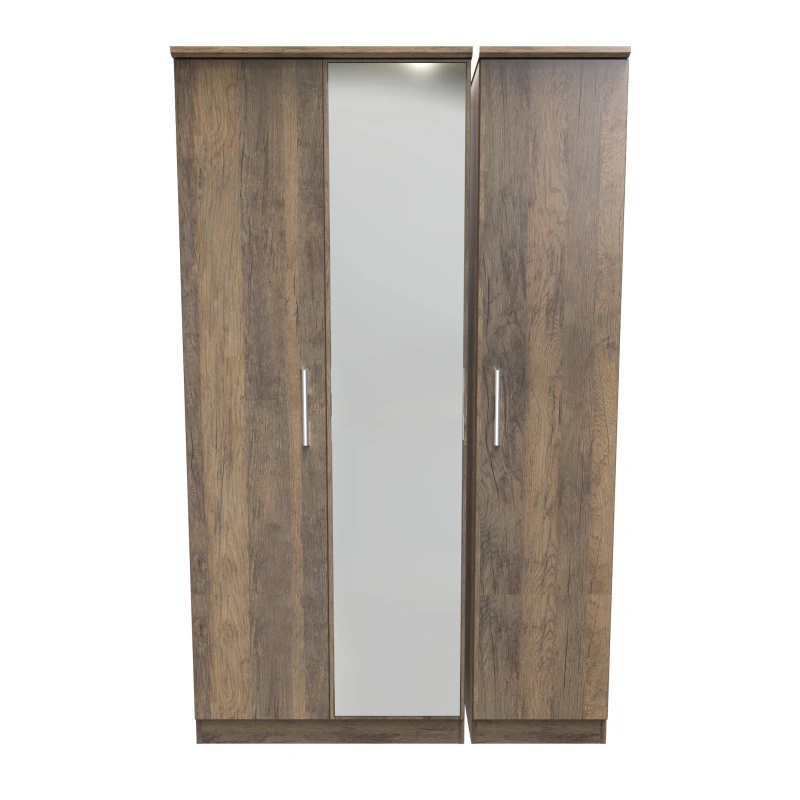 Image of Trent Triple Mirrored Wardrobe In Vintage Oak (Ready Assembled)