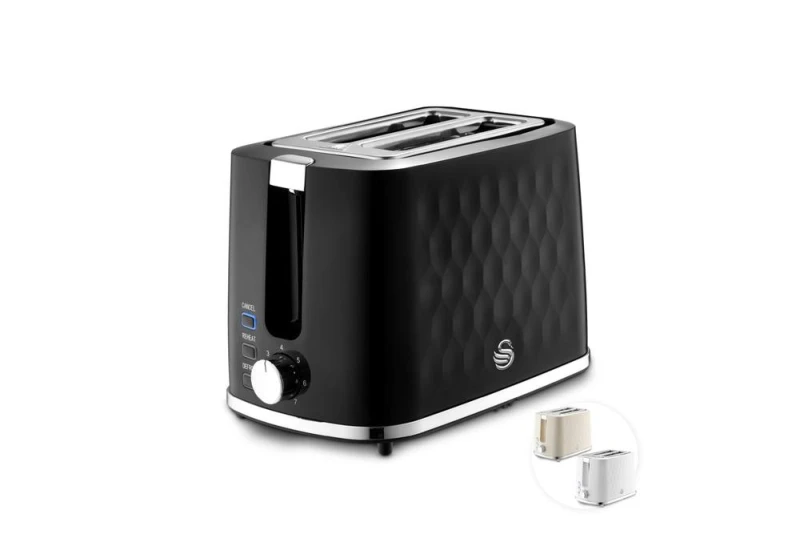 Image of Swan Hexton 900W 2 Slice Toaster Black Chrome Accents Toasters Medium Black 39299203390