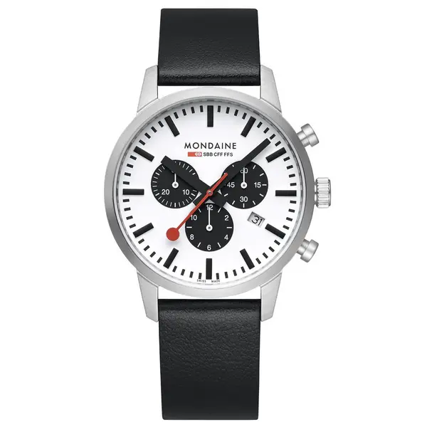 Image of Mondaine Neo SBB Chrono White Dial Grape Leather Strap Watch MSD.41410.LBV MSD.41410.LBV