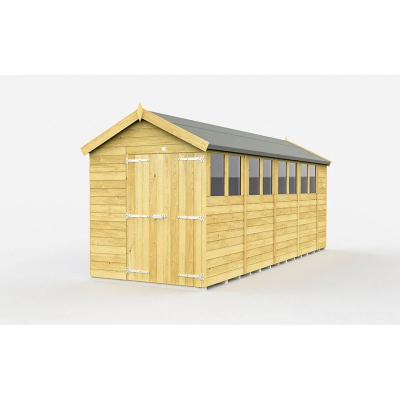 Image of Buttercup Farm 7 x 19 Feet Apex Shed - Double Door W/ Windows - L560 x W214 x H217cm in Brown Brown Unisex