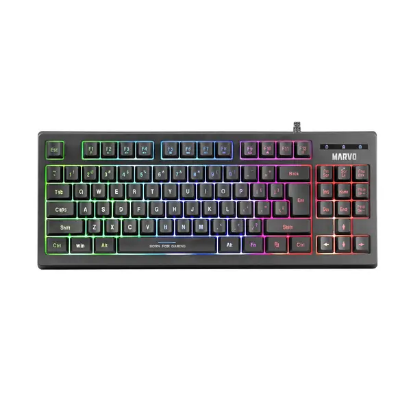 image of Marvo Marvo Scorpion K607 Gaming Keyboard, Multimedia, USB 2.0, Full Anti-ghosting, Ergonomic Compact Design with TKL Layout, 3 Colour LED backlit wit