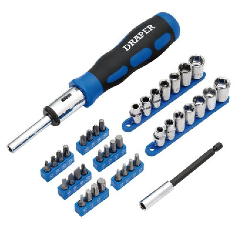 Image of Draper Ratchet Screwdriver Socket And Bit Set, 1/4" Sq. Dr. (40 Piece) 21010