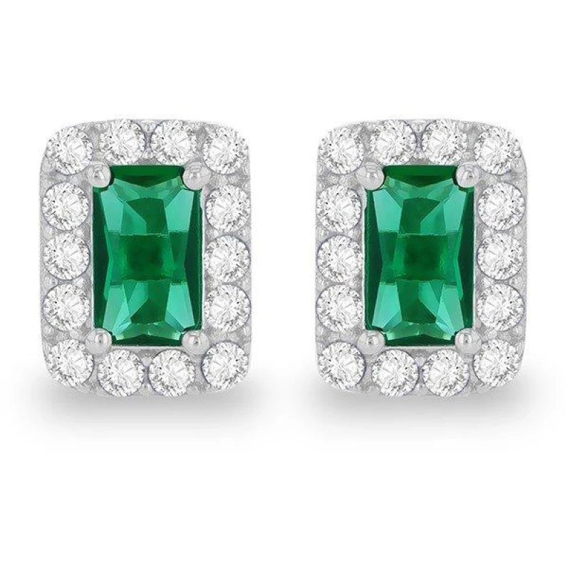 Image of Be You 9ct Gold Rectangle Nano Emerald CZ Stud Earrings White Gold female One Size