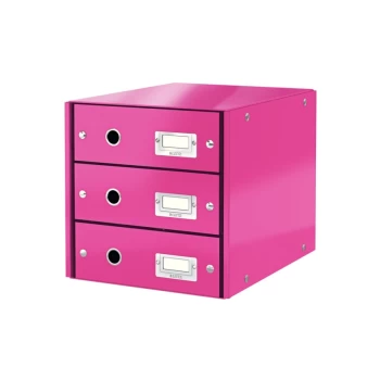 image of WOW Click & Store Drawer Cabinet (3 Drawers) with Thumbholes and Label Holders for A4 Formats Pink