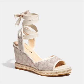 Image of Coach Womens Page Jacquard Wedged Sandals - Stone/Chalk - UK 3