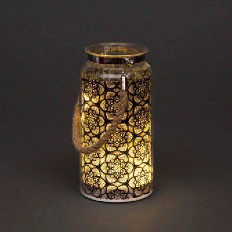 Image of Shatchi 20cm Christmas Decorated Jar Table Flowers Design Black Lantern Black