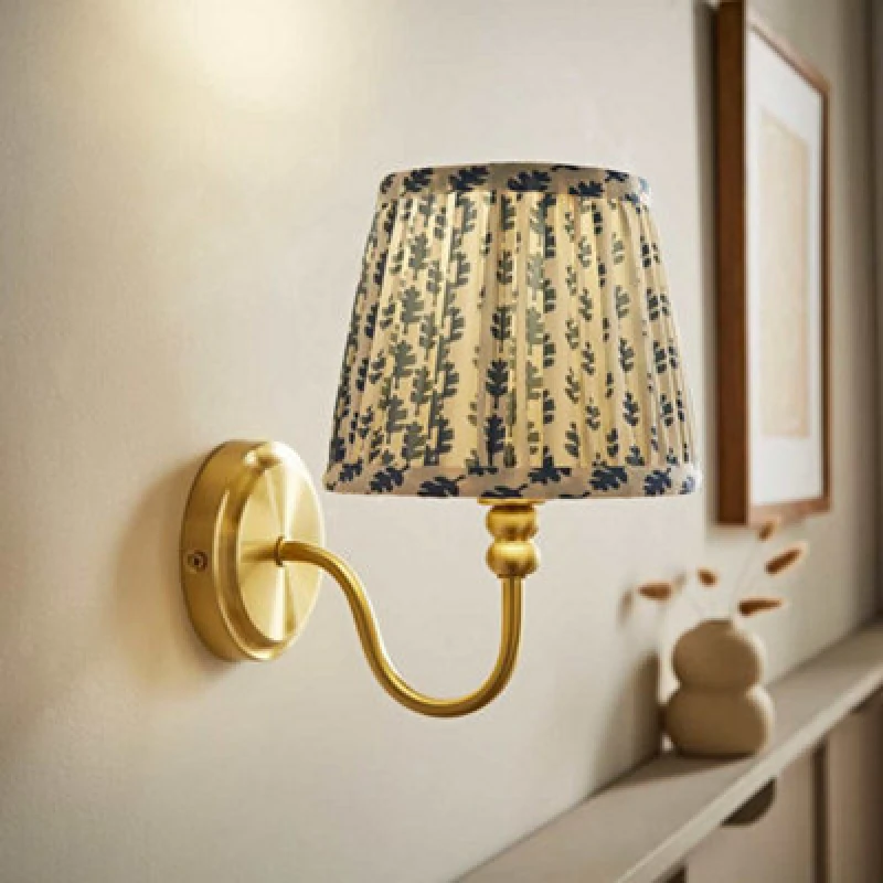 Image of Valuelights Binky Gold Rechargeable Wall Light With Blue Floral Shade