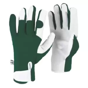 image of Kew Gardens Leather Palm Gardening Gloves Green L