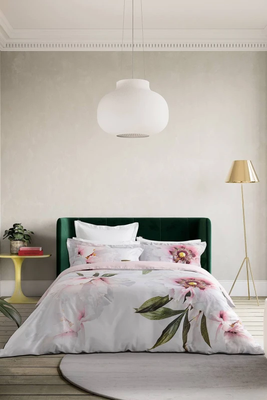 Image of Ted Baker 'Peony Floral' Cotton Duvet Cover Set in Grey Size: King Grey Unisex King
