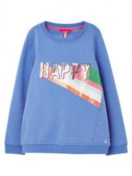 Image of Joules Girls Viola Happy Crew Neck Sweat - Blue, Size Age: 9-10 Years, Women