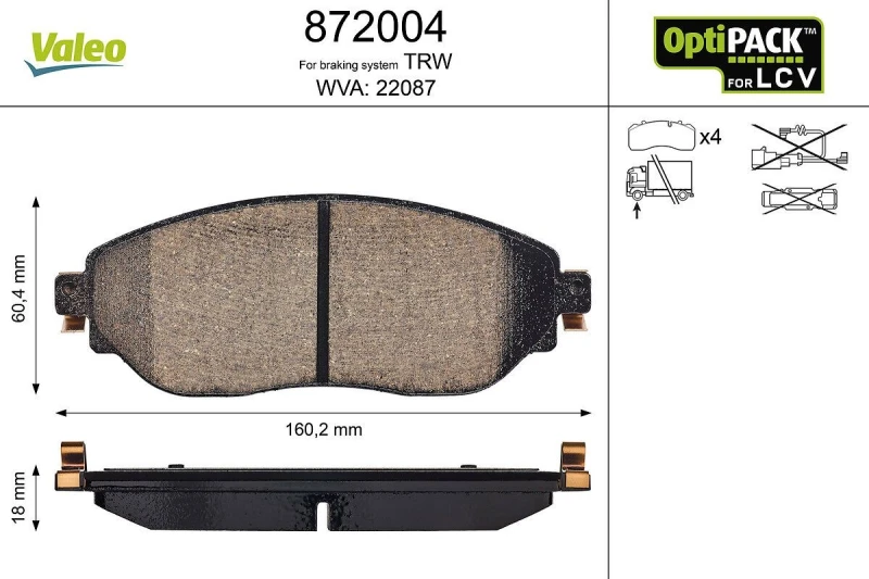 Image of VALEO Brake pad set VALEO 872004