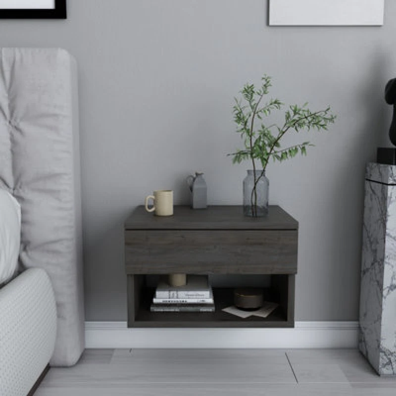 Image of Decorotika Jamot Floating Wall Mounted Nightstand Bedside Table Walnut