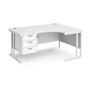 Image of Office Desk Right Hand Corner Desk 1600mm With Pedestal White Top With White Frame 1200mm Depth Maestro 25 MC16ERP3WHWH