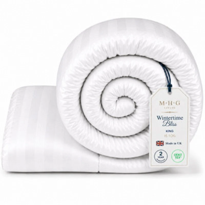 Image of MHG Living 15 Tog Winter Duvet - Hotel Quality Striped Microfibre Duvet, Breathable & Hypoallergenic - King