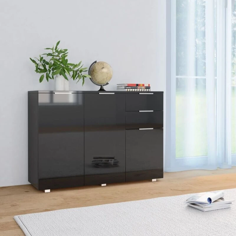 Image of vidaXL Sideboard High Gloss Black Home Living Room Storage Drawer Side Cabinet