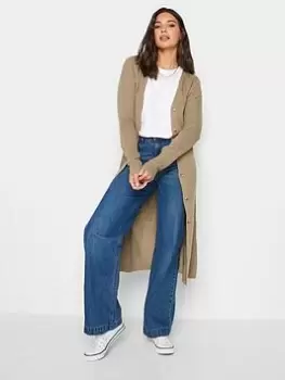 Image of Long Tall Sally Natural Longline Rib Button Cardigan, Natural, Size 10-12, Women