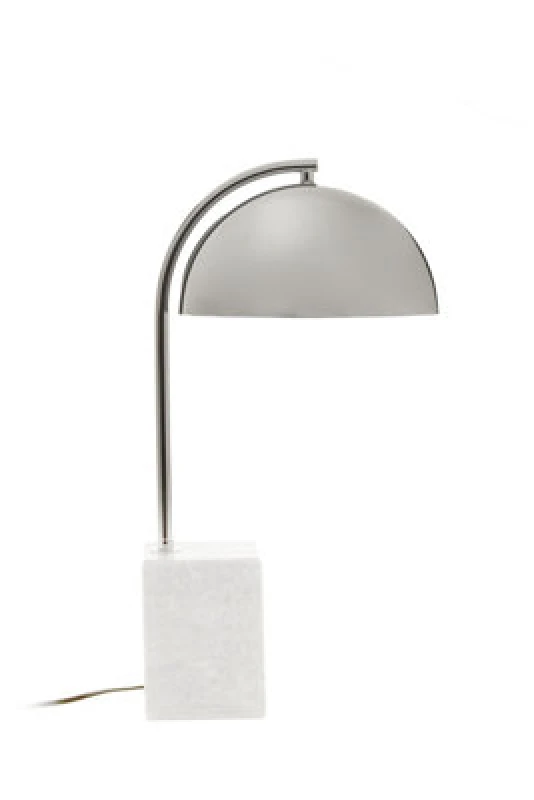 Image of Orsina Table Lamp With Chrome Dome Shade, Modern Chrome Stem Accent Light, Grey Marble Square Base Table Lamp