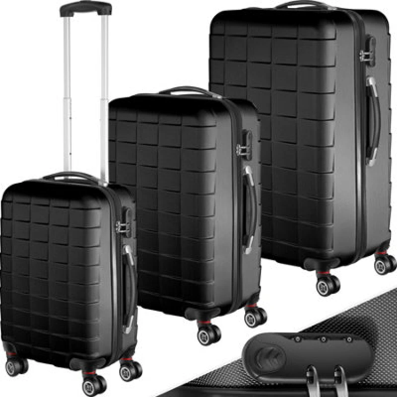 Image of Tectake Suitcase Set - 3 Hard-Shell Suitcases With Telescopic Handle, Removable Wheels - Black