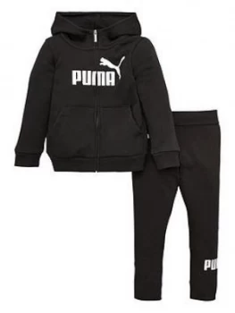 Image of Puma Girls Essentials Zip-Through Hoodie And Legging Set - Black