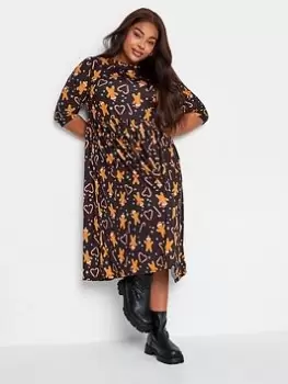 Image of Yours Gingerbread Heart Smock Dress, Black, Size 16, Women