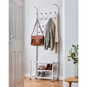 image of House of Home Multi Purpose Stand 18 Hooks For Clothes Shoes Hats Bags - White