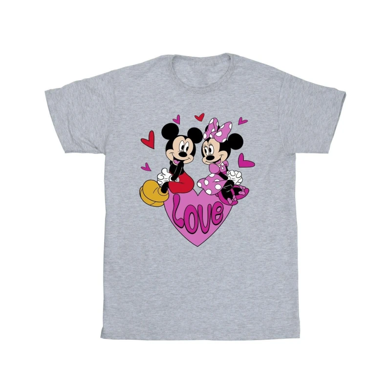 Image of Disney Men Love Hearts Mickey & Minnie Mouse T-Shirt in Grey Size: Small Grey S Male 5063376317610