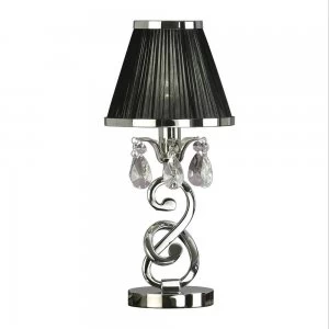 Image of 1 Light Small Table Lamp Polished Nickel with Black Shade, E14