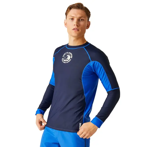 Image of Regatta Mens Long Sleeve Rash Vest Top XL - Chest 43-44' (109-112cm) Navy/OxfdBlu RMM028-942-XL