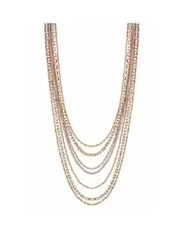 image of Lipsy Rose Gold And Crystal Baguette Multirow Necklace