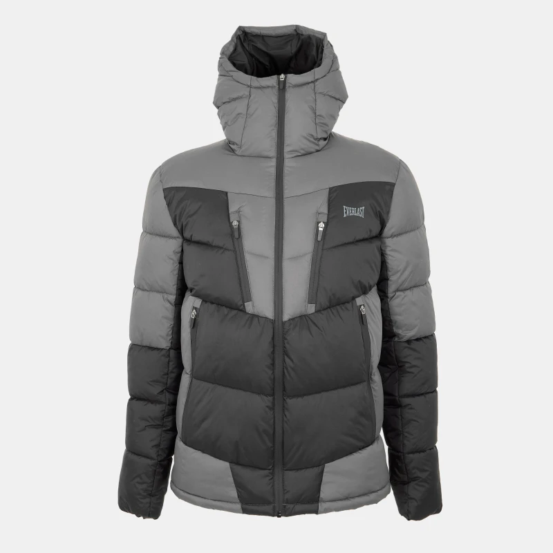 Image of Everlast Mens Tech Hooded 550 Fill Power 4 Pockets Full Zip Long Sleeve Short Puffer Jacket Black male S