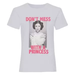 image of Star Wars Girls DonA't Mess Princess Leia T-Shirt (12-13 Years) (Grey Heather)