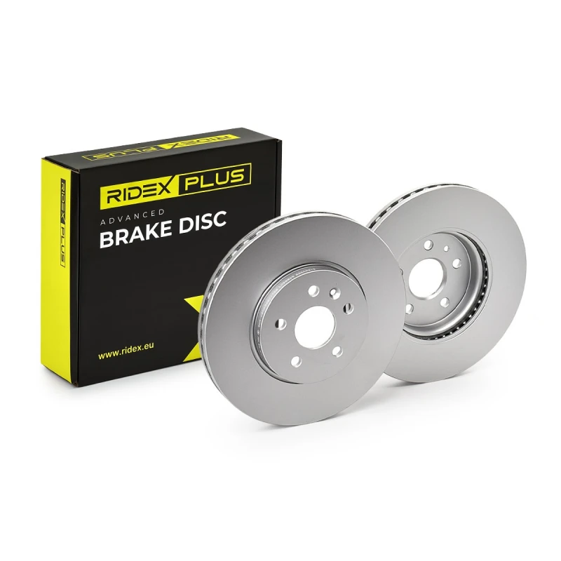 Image of RIDEX PLUS 82B0953P Brake disc Front Axle, Vented, Grey Cast Iron, Coated, High-carbon, with bolts/screws Grey Cast Iron Brake Disc (82)