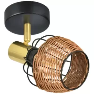 image of Zumaline Lighting - Zumaline Copa Single Spotlight, Black, Gold, Rattan, 1x E14