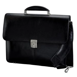 image of Alassio Leather Multi section Briefcase with Shoulder Strap Black