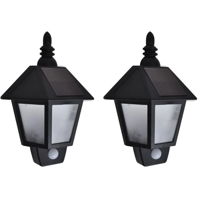Image of VIDAXL Solar Wall Lamps 2 pcs with Motion Sensor Black Vidaxl 8719883695846