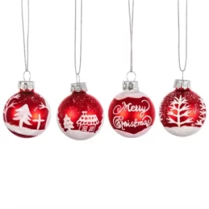 image of Retro Red & White Baubles Set of 4