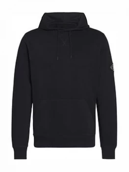 Image of Calvin Klein Jeans CK Jeans Monogram Sleeve Badge Overhead Hoodie - Black, Size 2XL, Men
