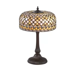 image of Mille 2 Light Medium Table Lamp Dark Bronze, Tiffany Glass, E14